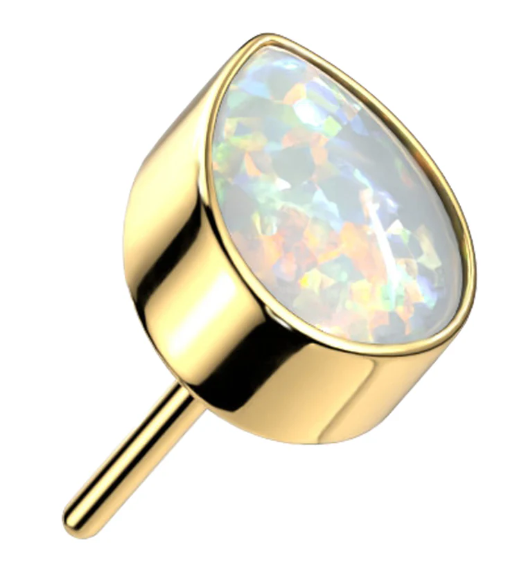 Gold PVD Teardrop White Opalite Threadless Titanium Top - Mrs Treak