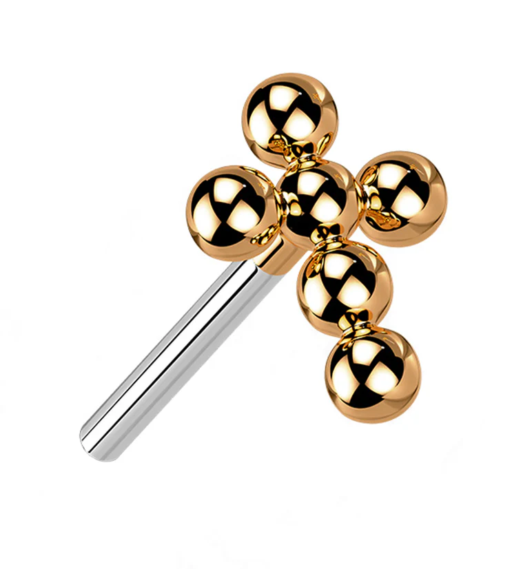 Rose Gold PVD Beaded Cross Titanium Threadless Top - Mrs Treak