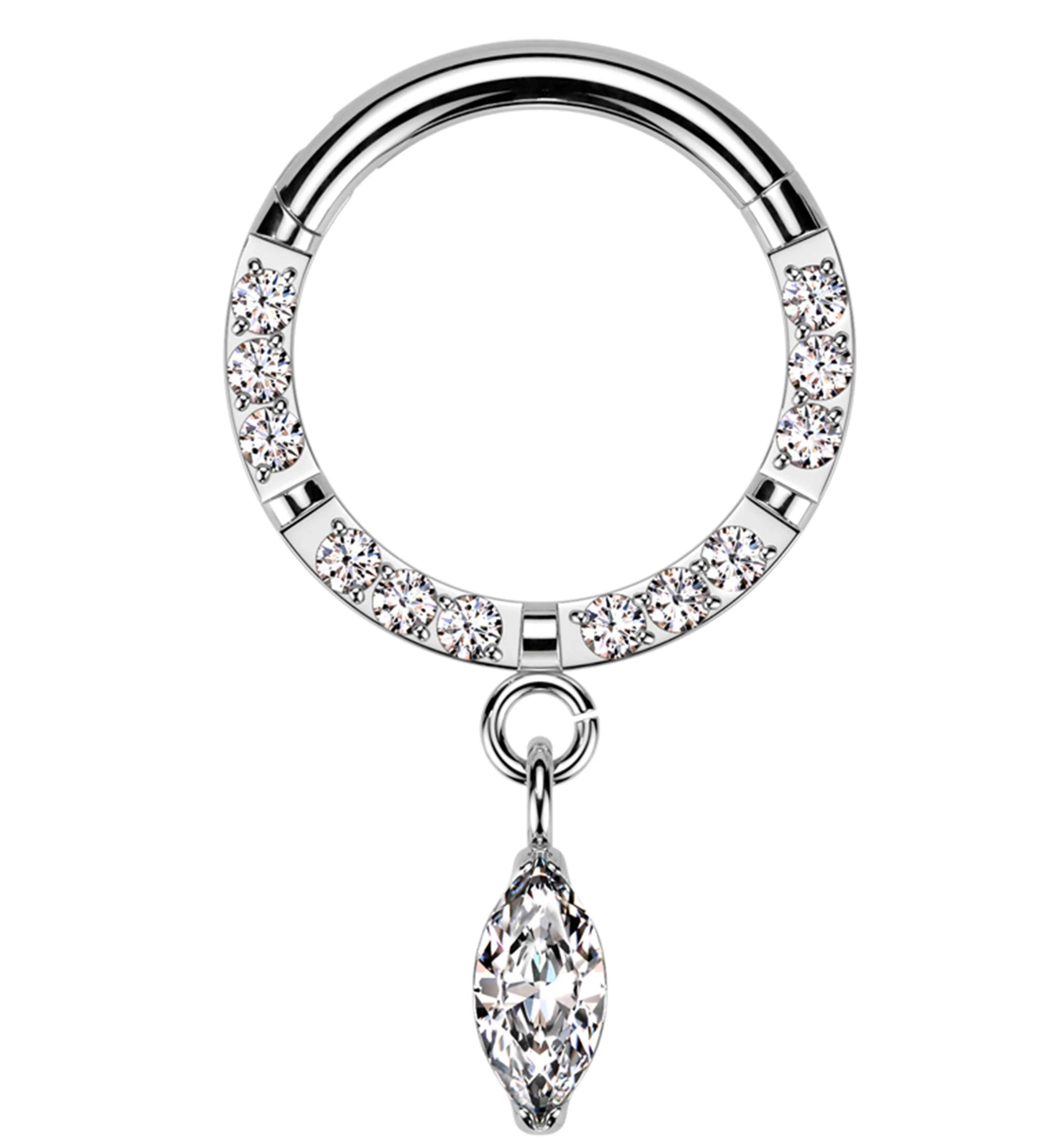 Front Facing Marquise Dangle Clear CZ Row Titanium Hinged Segment Ring - Mrs Treak
