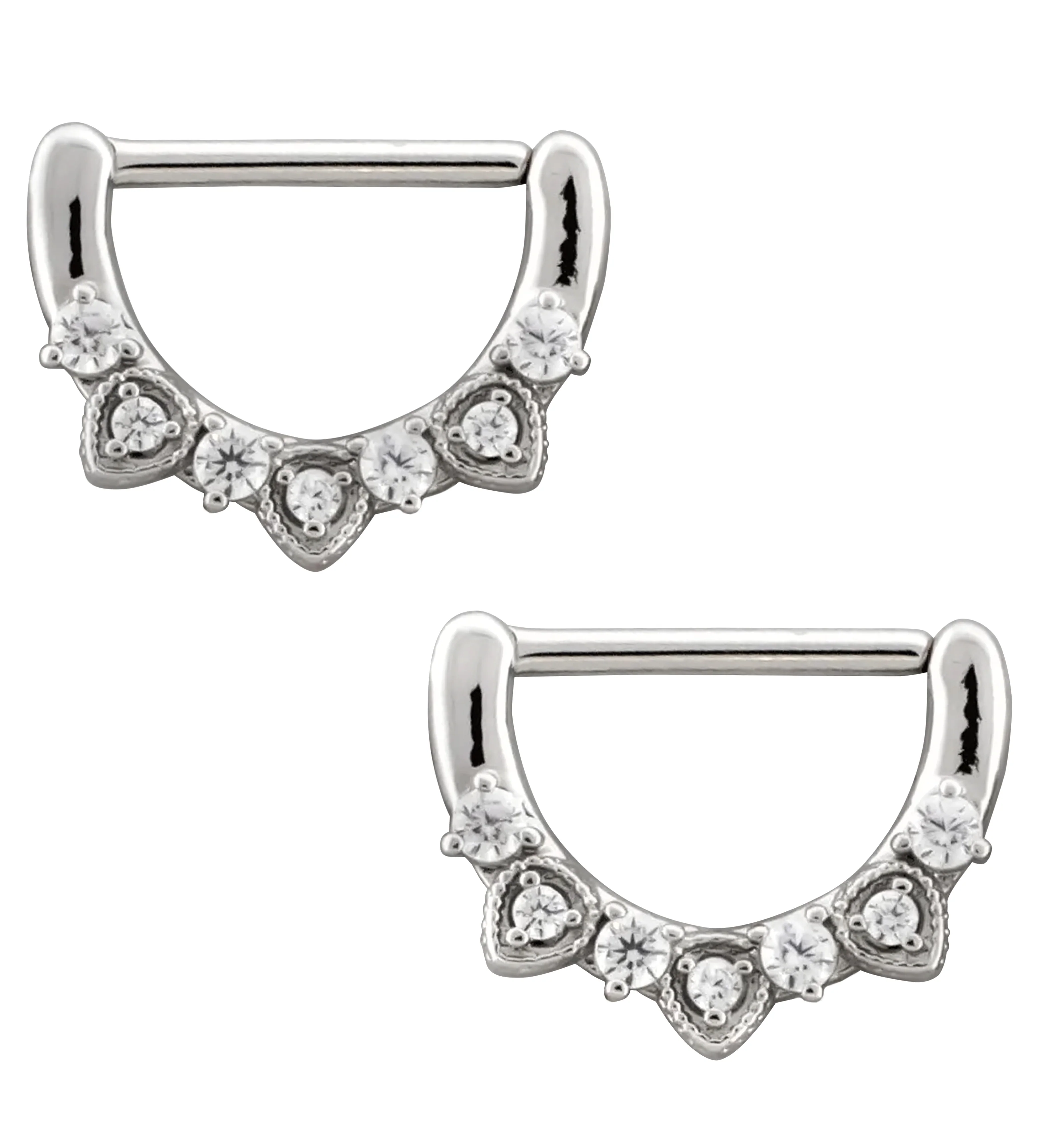 Alternate Beaded Clear CZ Stainless Steel Nipple Clicker - Mrs Treak