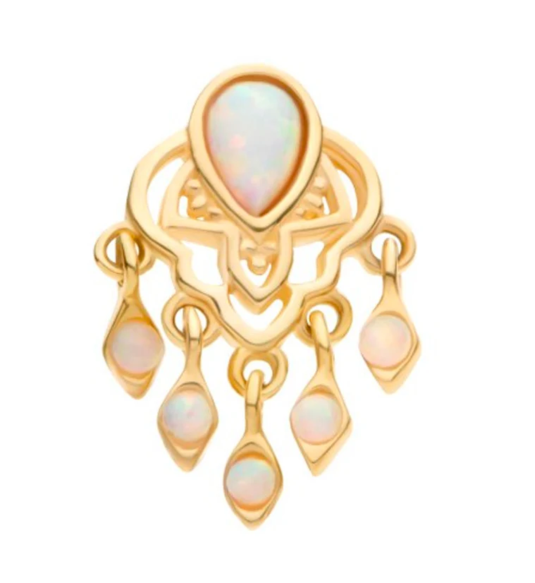 14kt Gold White Opalite Teardrop and Dangle White Opalite Threadless Top - Mrs Treak