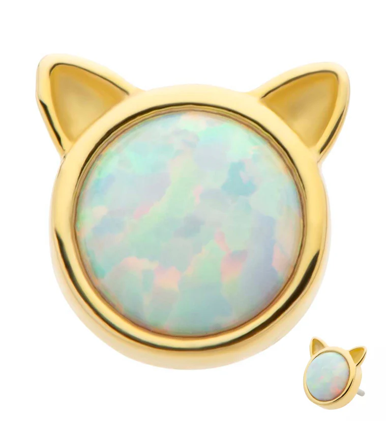 14kt Gold Cat Head White Opalite Threadless Top - Mrs Treak