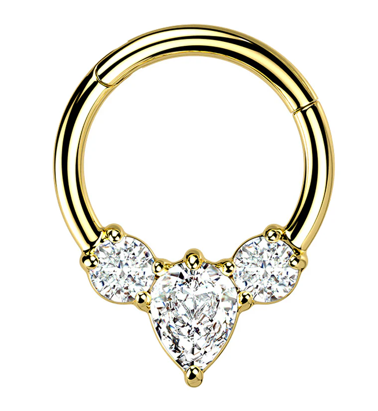 Gold PVD Iota CZ Hinged Segment Ring - Mrs Treak