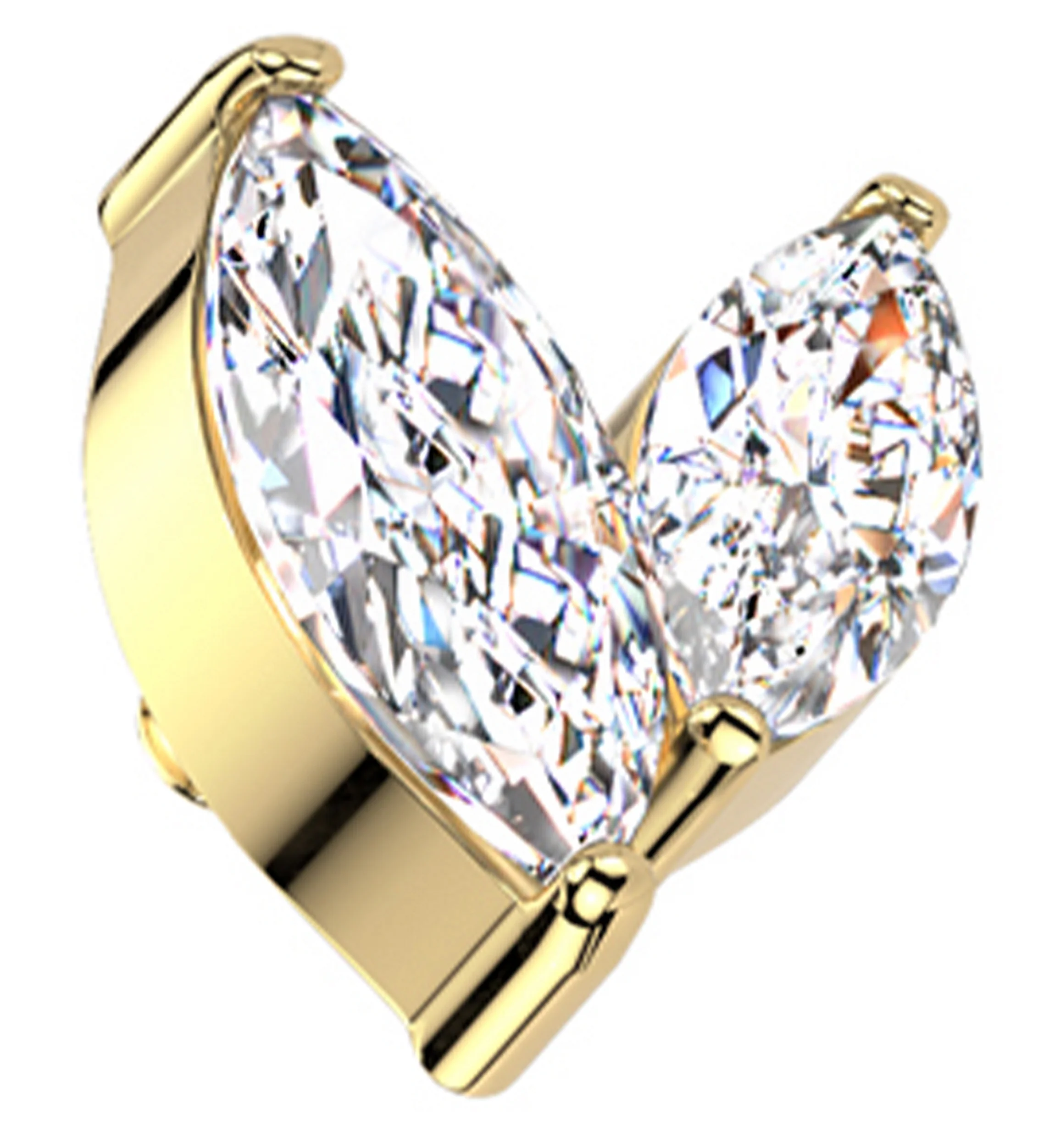 Gold PVD Marquise Frond Clear CZ Titanium Internally Threaded Top - Mrs Treak