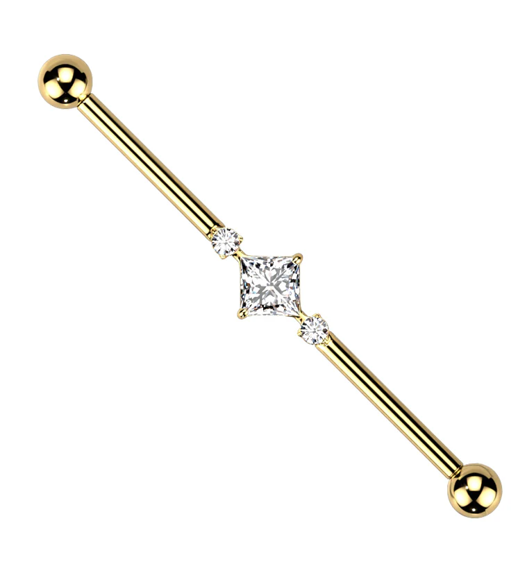 Gold PVD Paragon Clear CZ Titanium Industrial Barbell - Mrs Treak