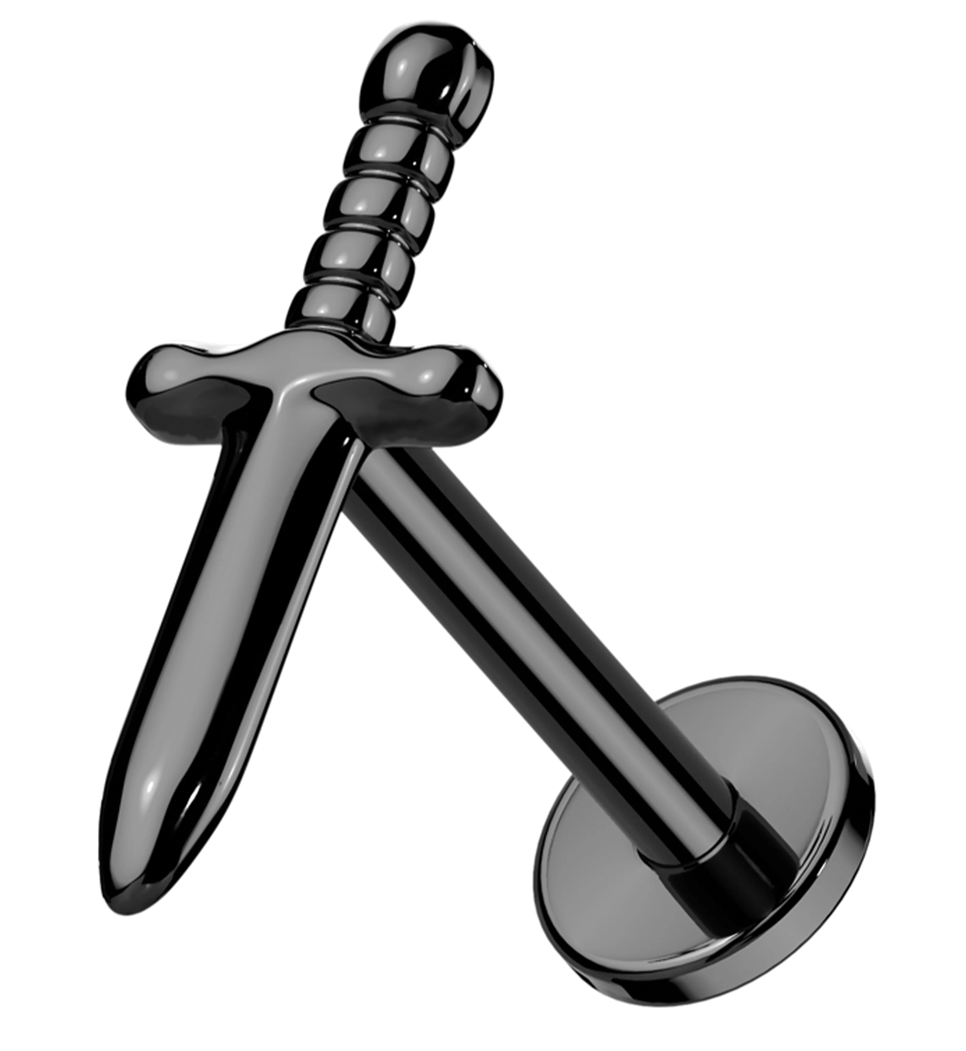 Black PVD Twisted Handle Dagger Internally Threaded Titanium Labret - Mrs Treak