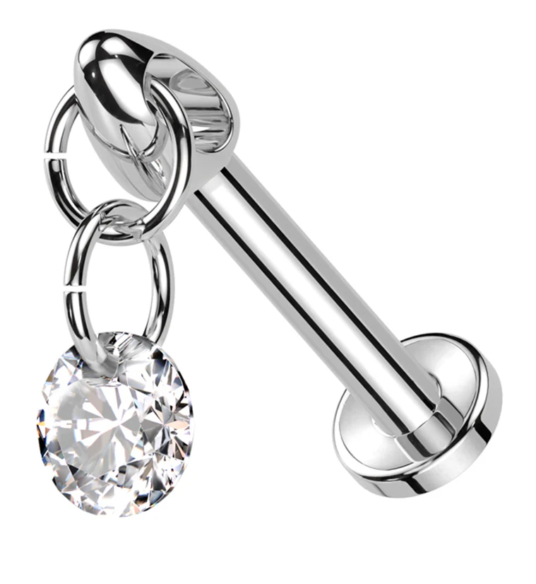 Dangle Clear CZ Charm Internally Threaded Titanium Labret - Mrs Treak