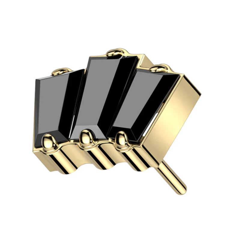 Gold PVD Trinal Black CZ Titanium Threadless Top - Mrs Treak