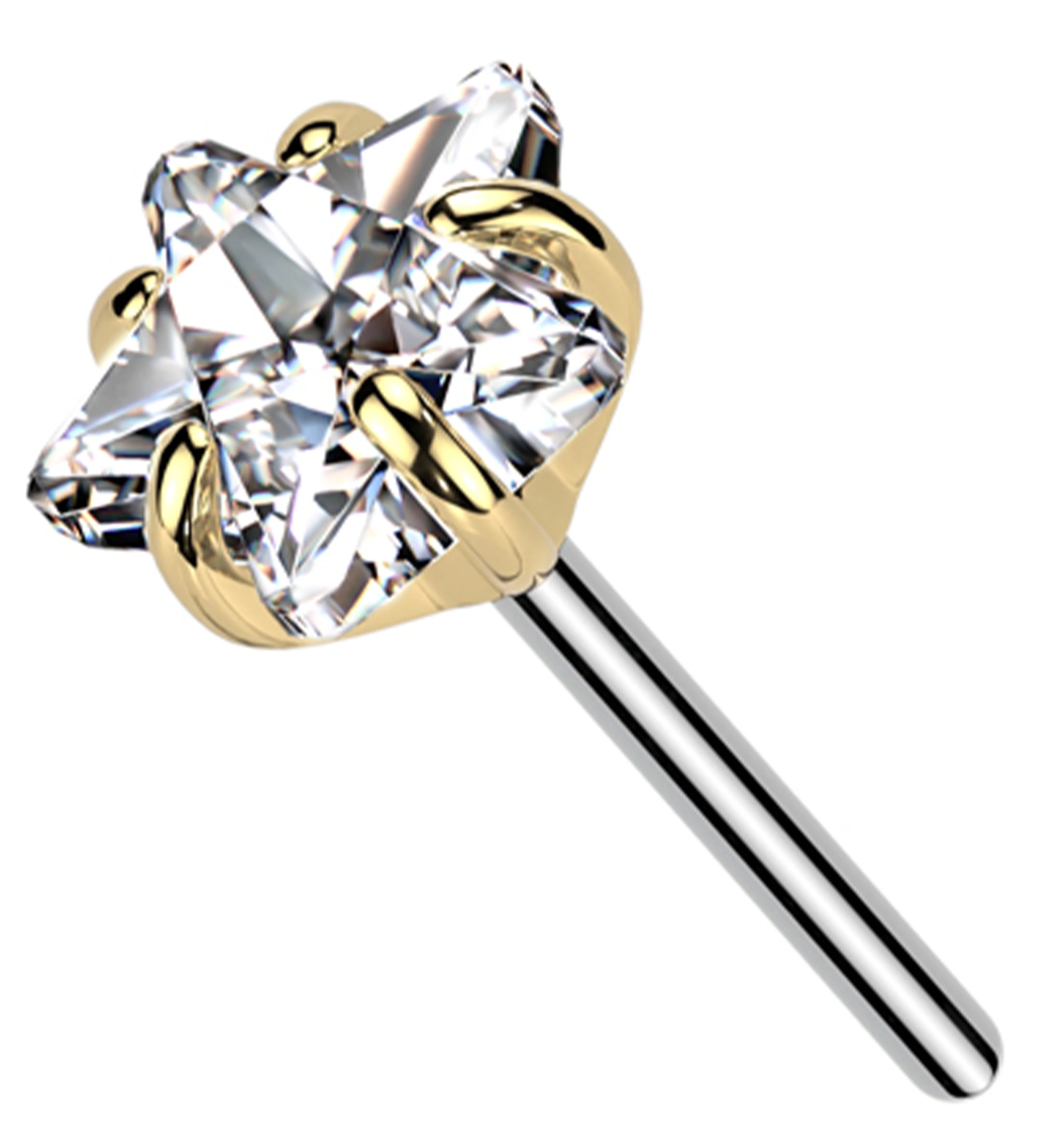 Gold PVD Star Clear CZ Titanium Threadless Top - Mrs Treak