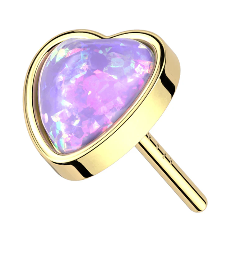 14kt Gold Heart Purple Opalite Threadless Top - Mrs Treak