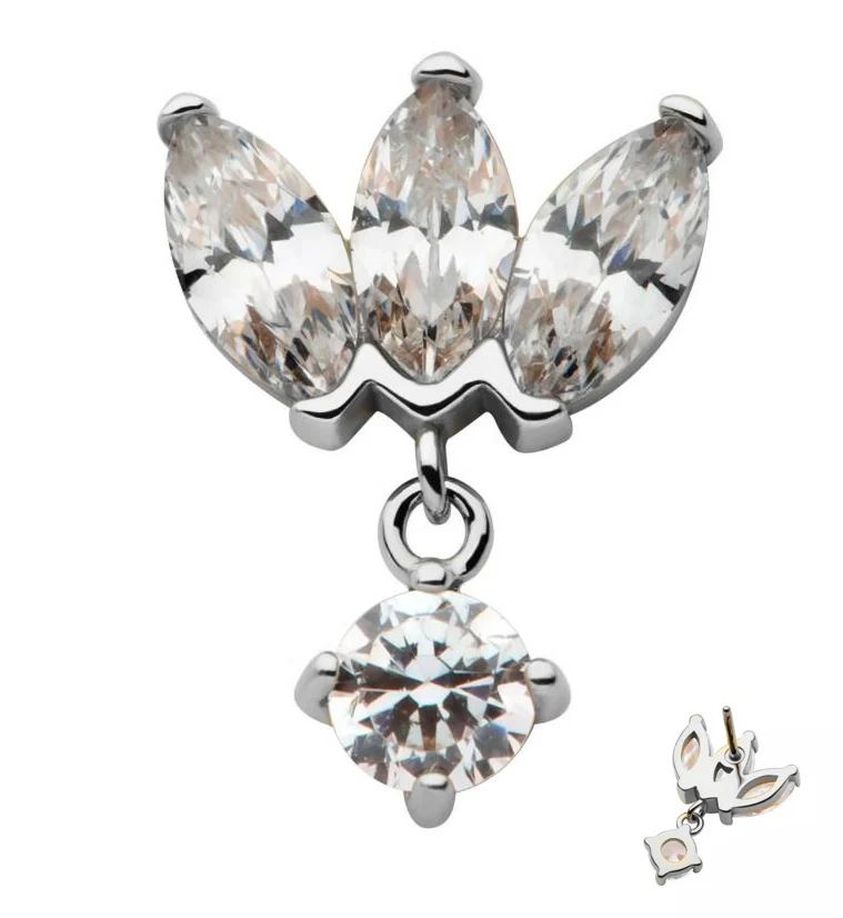 14kt White Gold Empress Dangle CZ Threadless Top - Mrs Treak