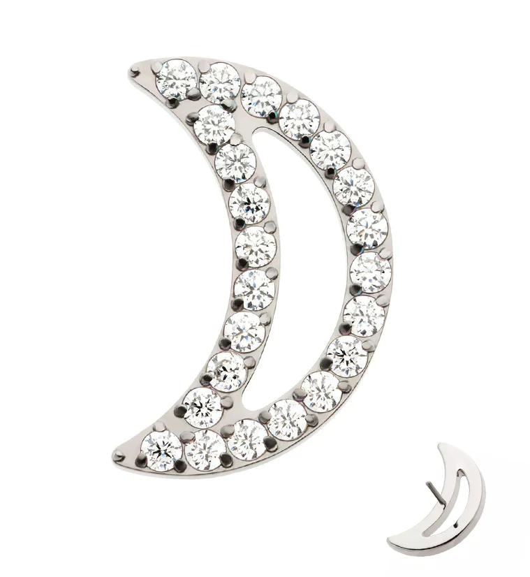 Lined Half Moon Clear CZ Threadless Titanium Top - Mrs Treak