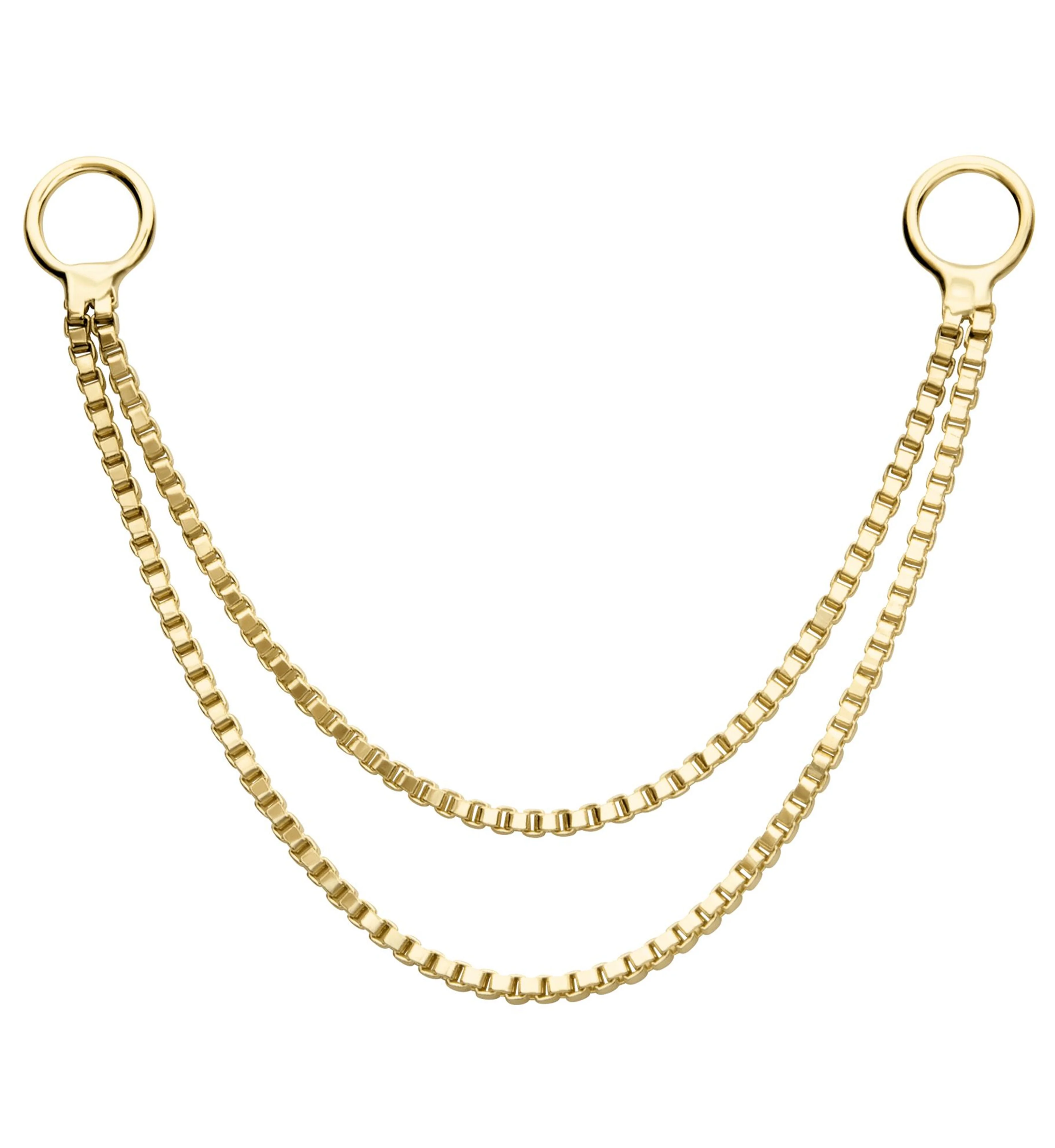 14kt Gold Double Box Nose & Cartilage Piercing Chain - Mrs Treak
