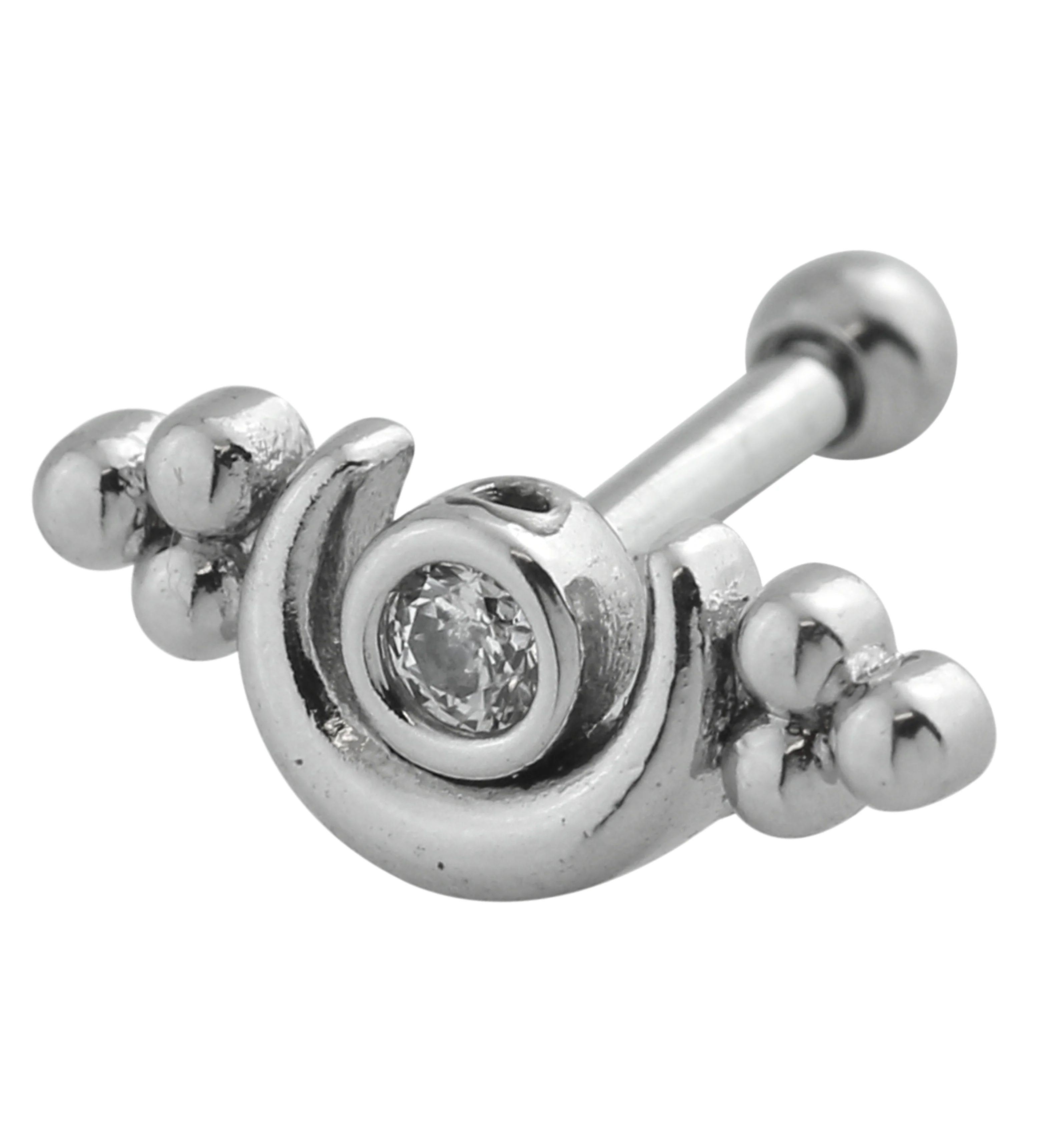 Beaded Crescent Clear CZ Cartilage Barbell - Mrs Treak