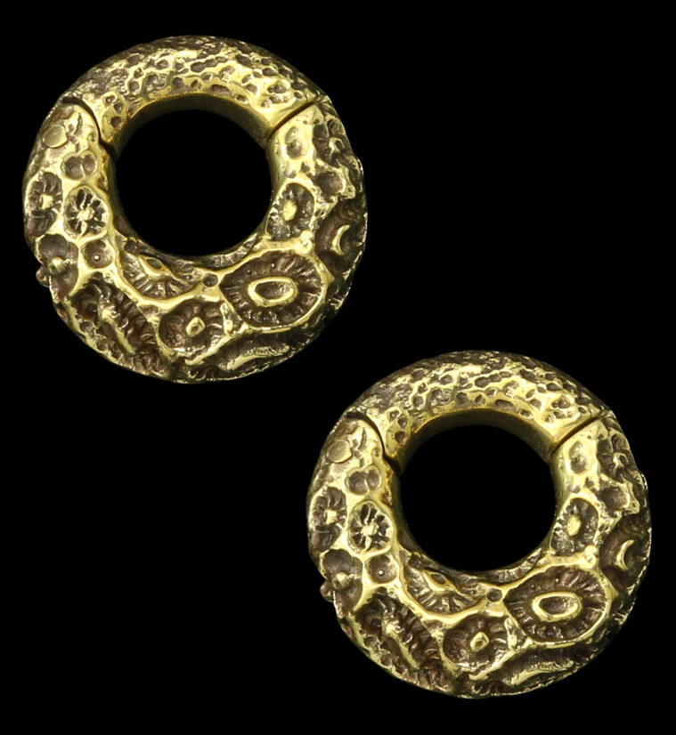 Sea Coral Brass Hinged Ear Weights - Mrs Treak