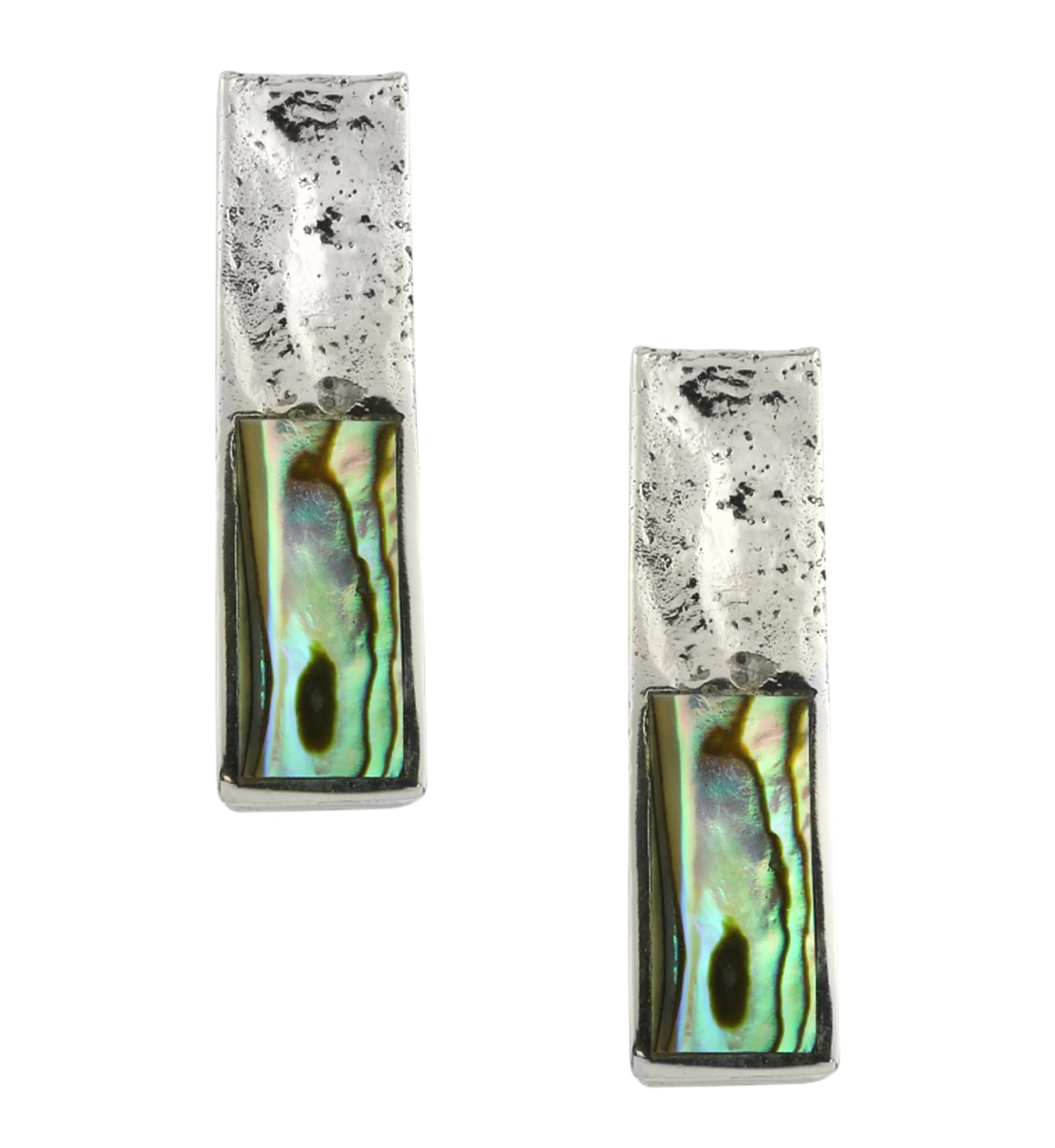 Hammered Tower Half Abalone White Brass Ear Weights - Mrs Treak