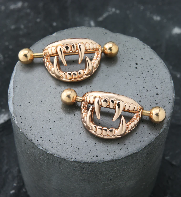 Rose Gold PVD Fang Nipple Ring Shield - Mrs Treak