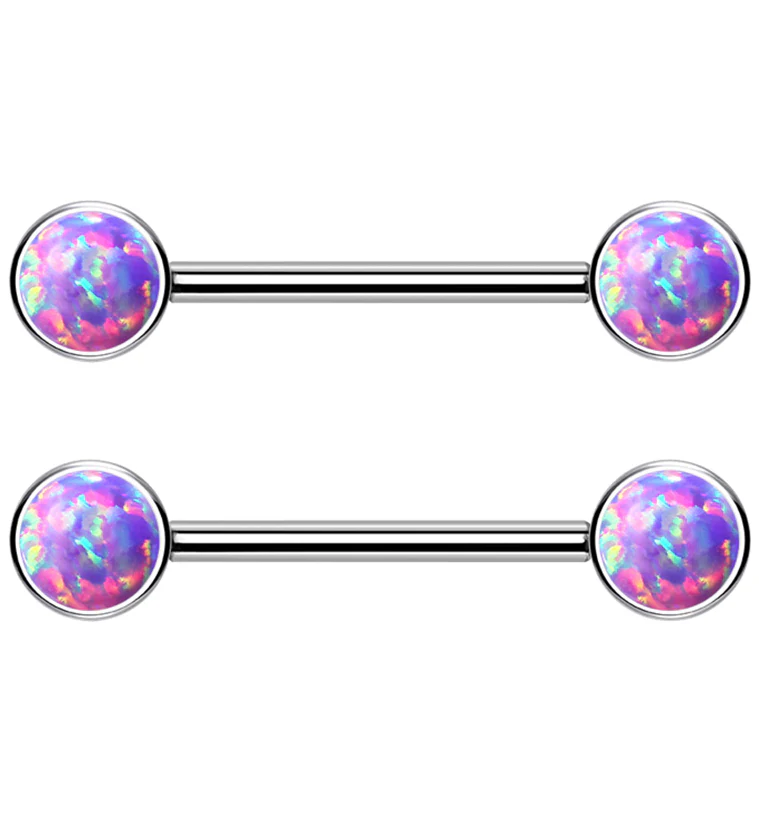 Dual Bezel Purple Opalite Titanium Threadless Nipple Ring Barbell - Mrs Treak