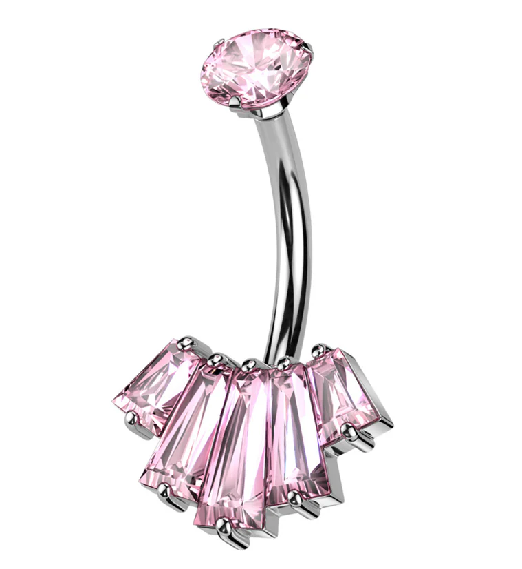 Vane Baguette Pink CZ Belly Button Ring - Mrs Treak