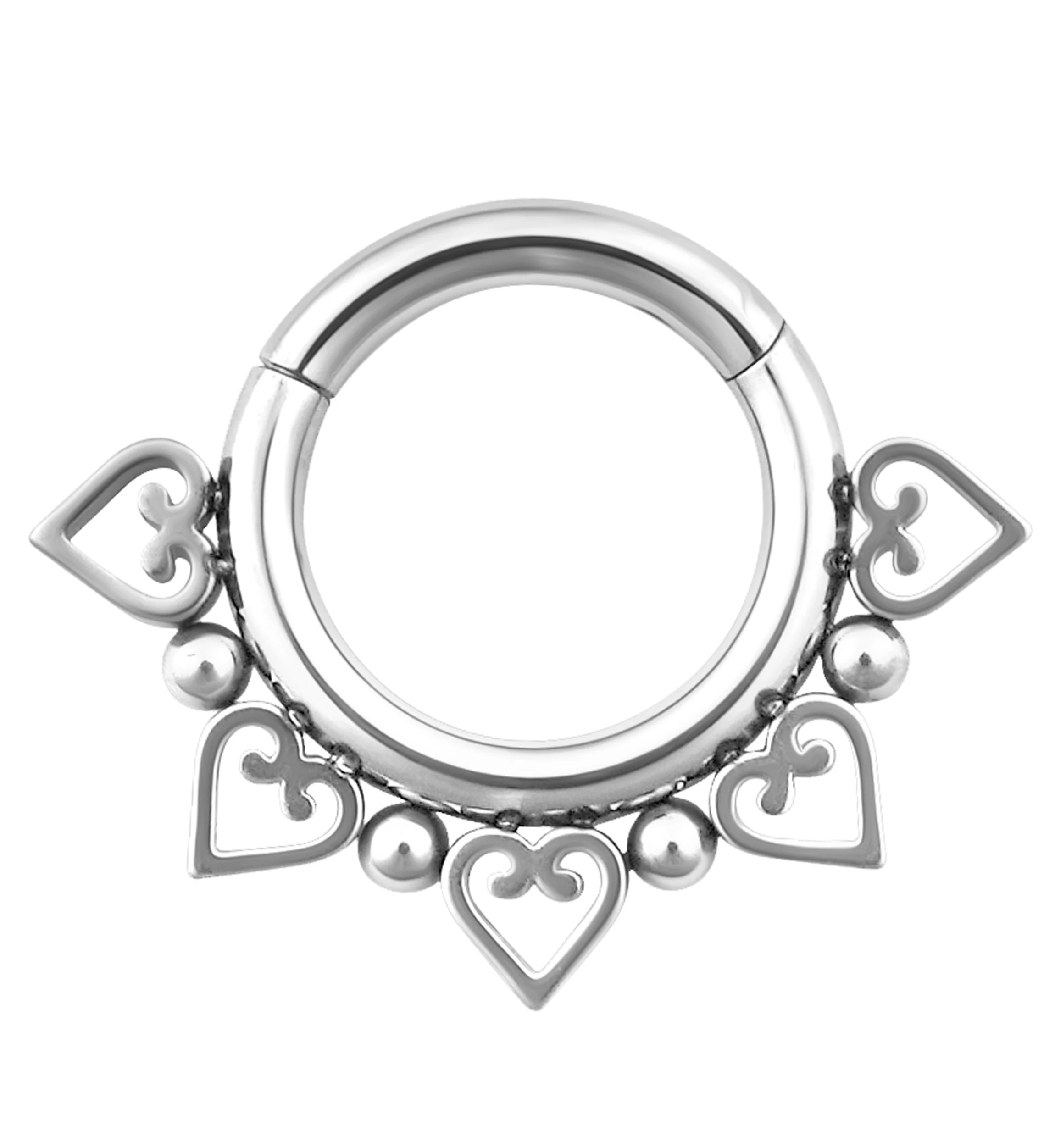 Heart And Ball Stainless Steel Hinged Segment Ring - Mrs Treak