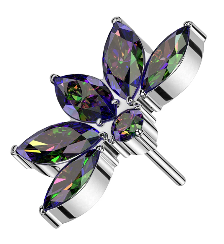 Lotus Flower Black Aurora CZ Threadless Titanium Top - Mrs Treak