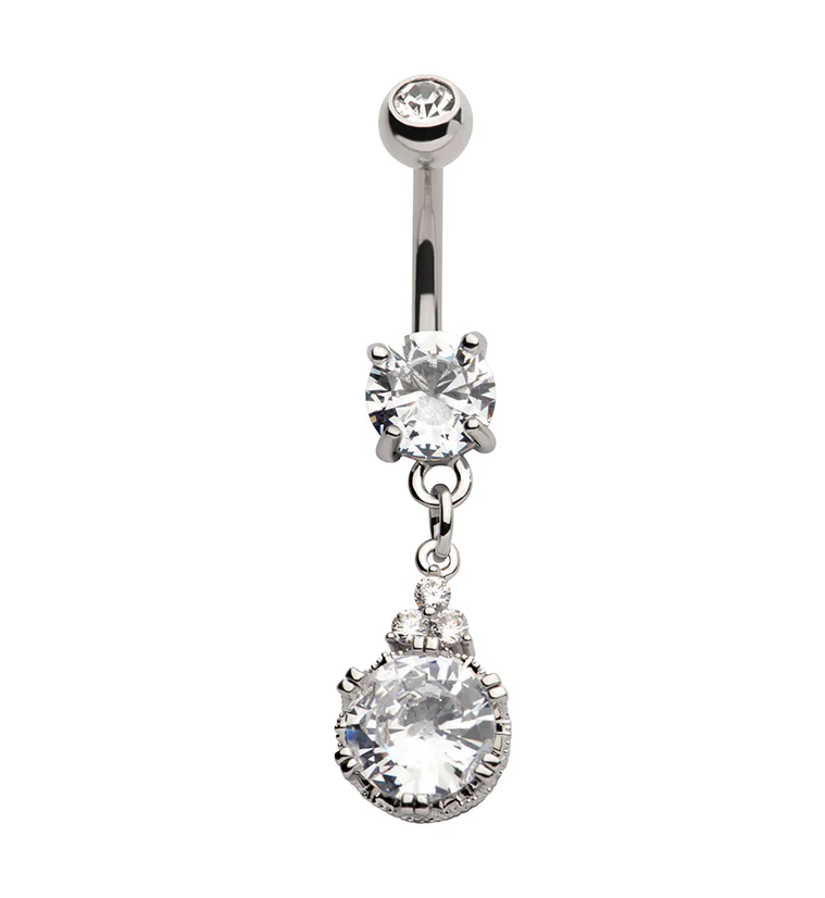 Trinity Accent Clear CZ Stainless Steel Belly Button Ring - Mrs Treak