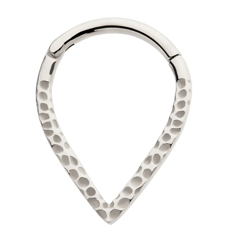 Hammered Teardrop Stainless Steel Hinged Segment Ring - Mrs Treak
