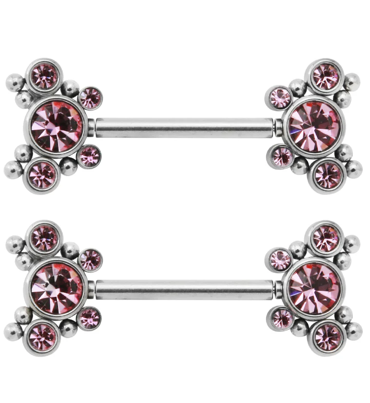 14G Pink CZ Bevy Threadless Nipple Ring Barbells - Mrs Treak
