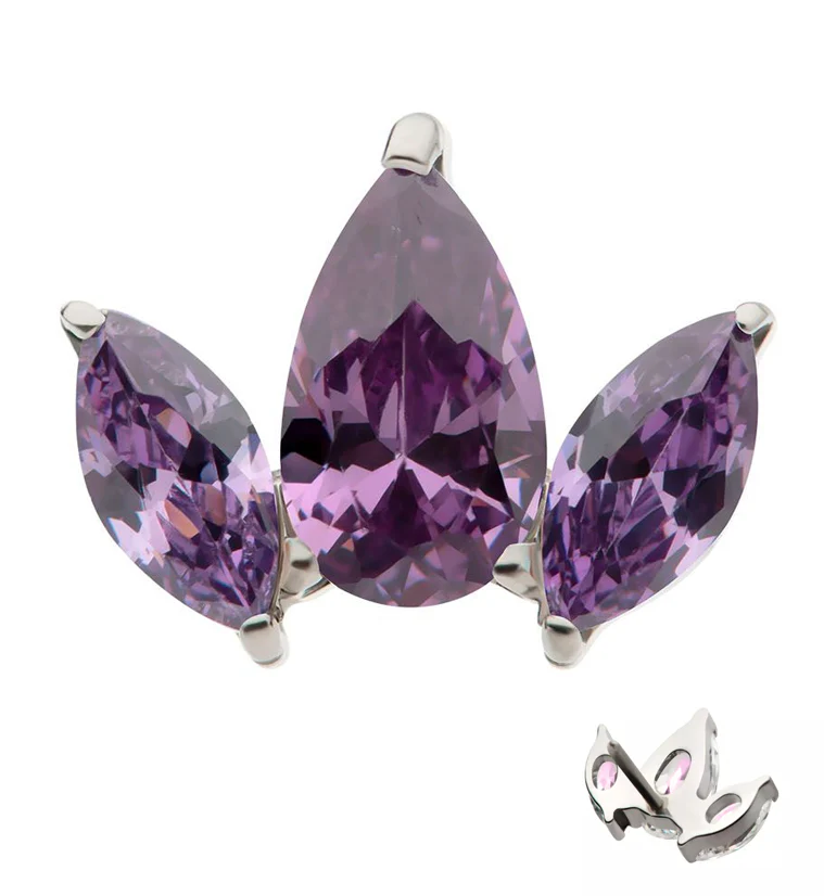Triple Empress Teardrop Amethyst CZ Threadless Titanium Top - Mrs Treak