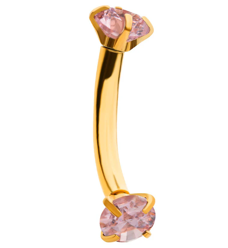 Gold PVD Pink CZ Prong Set Stainless Steel Curved Barbell - Mrs Treak