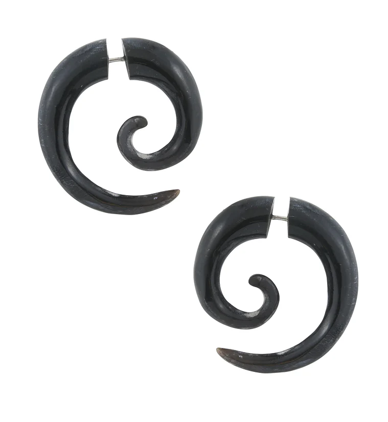 Horn Fake Gauge Spiral Earrings - Mrs Treak
