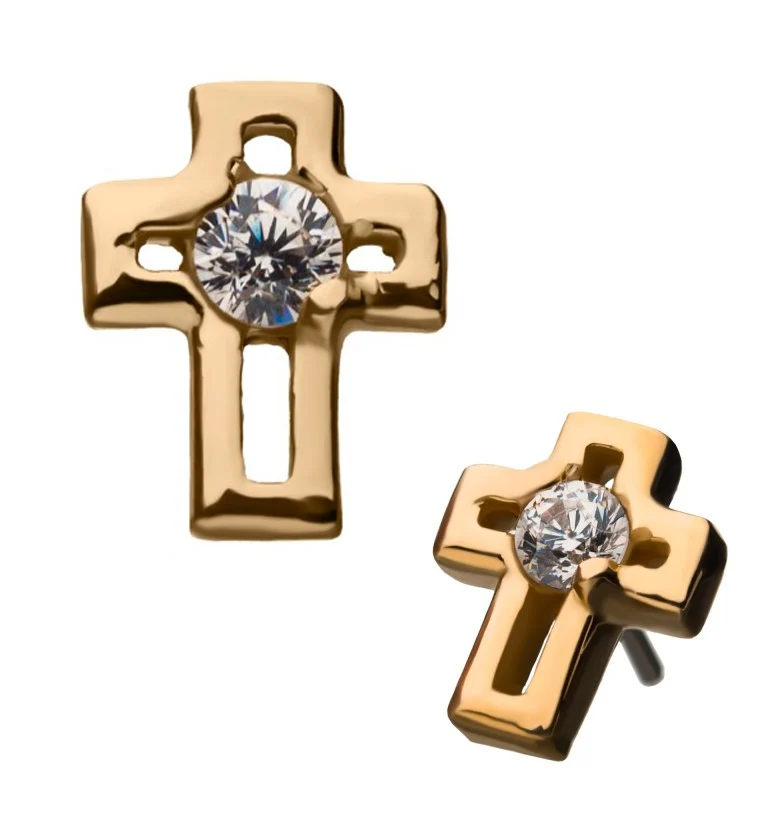 14kt Cross CZ Threadless Top - Mrs Treak