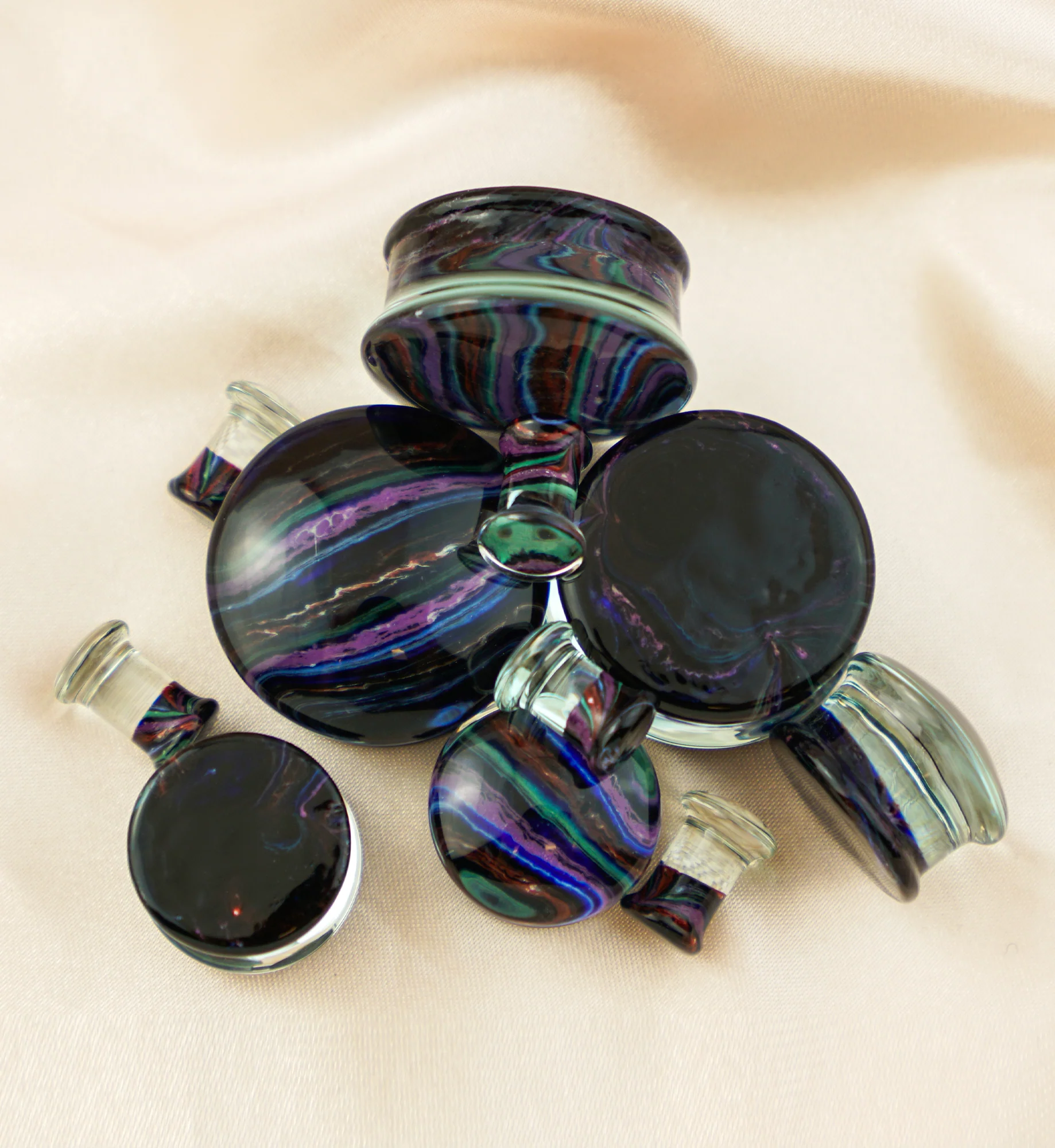 Rainbow Layers Glass Double Flare Plugs - Mrs Treak