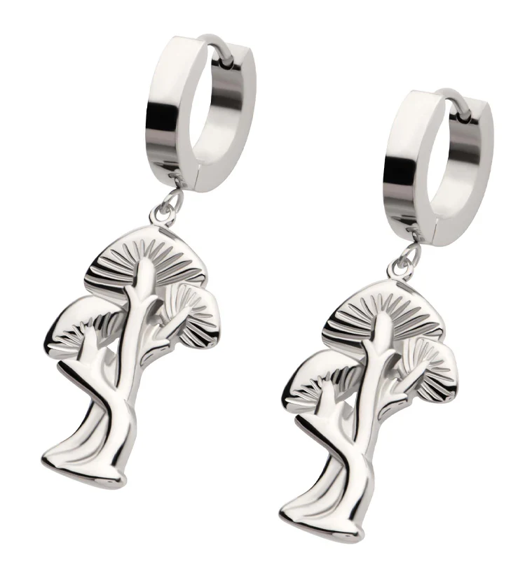 Mushroom Trio Stainless Steel Hoop Huggie Earrings - Mrs Treak