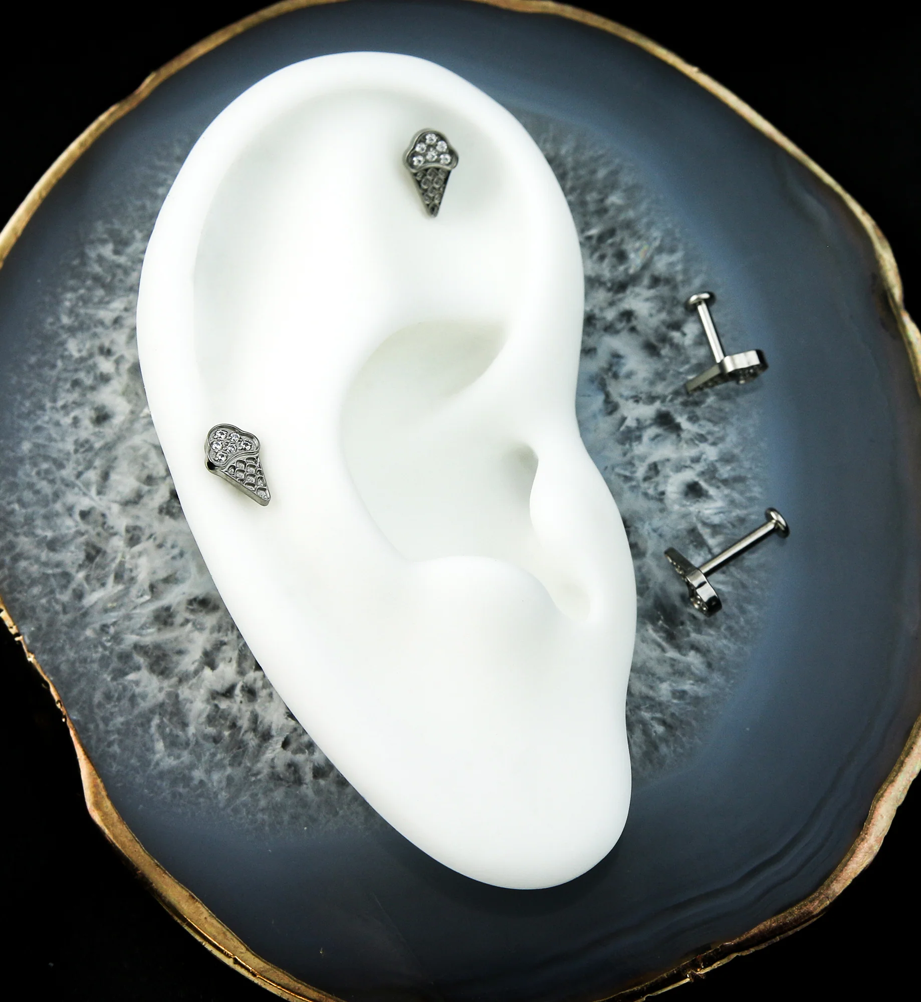 Ice Cream Cone Clear CZ Internally Threaded Titanium Labret Post - Mrs Treak