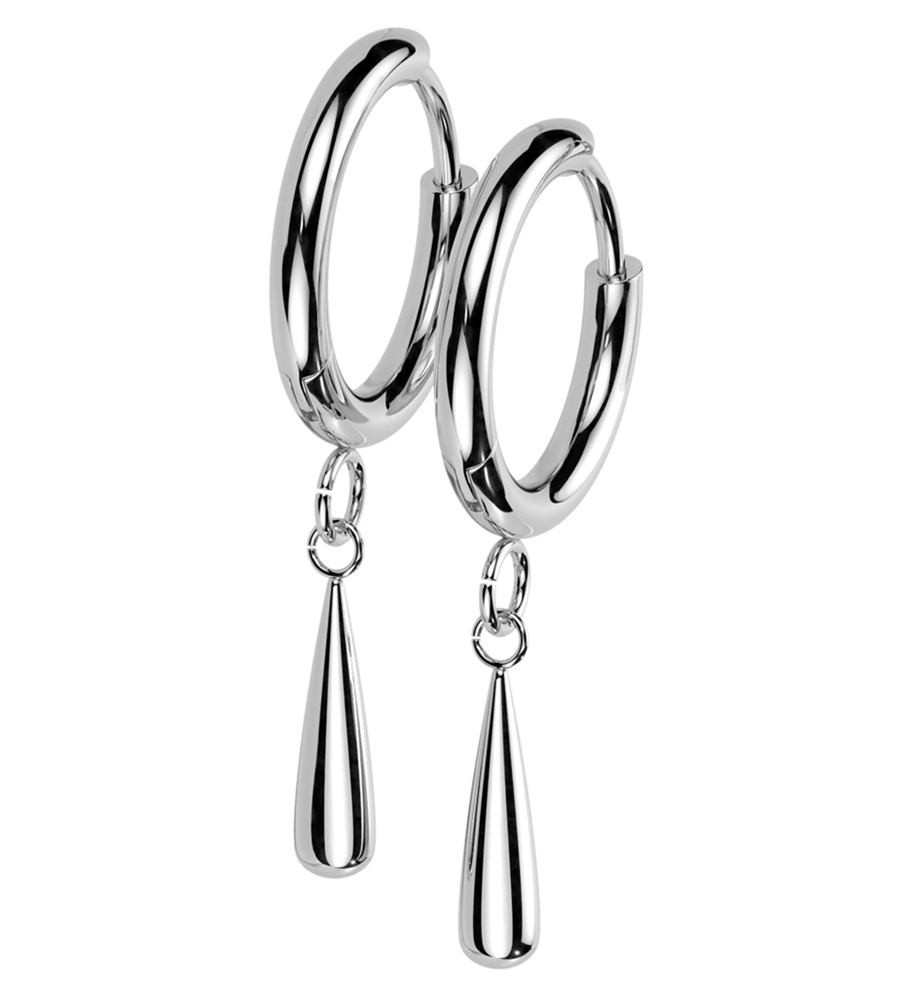 Titanium Teardrop Dangle Hinged Hoop Huggie Earrings - Mrs Treak