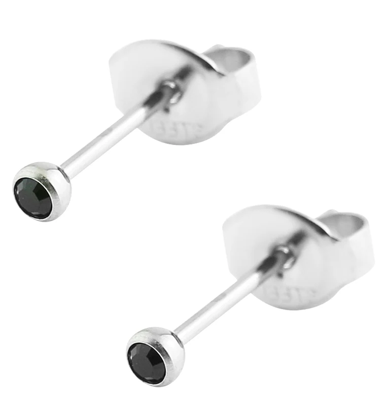 Bezel Black CZ Stainless Steel Stud Earrings - Mrs Treak