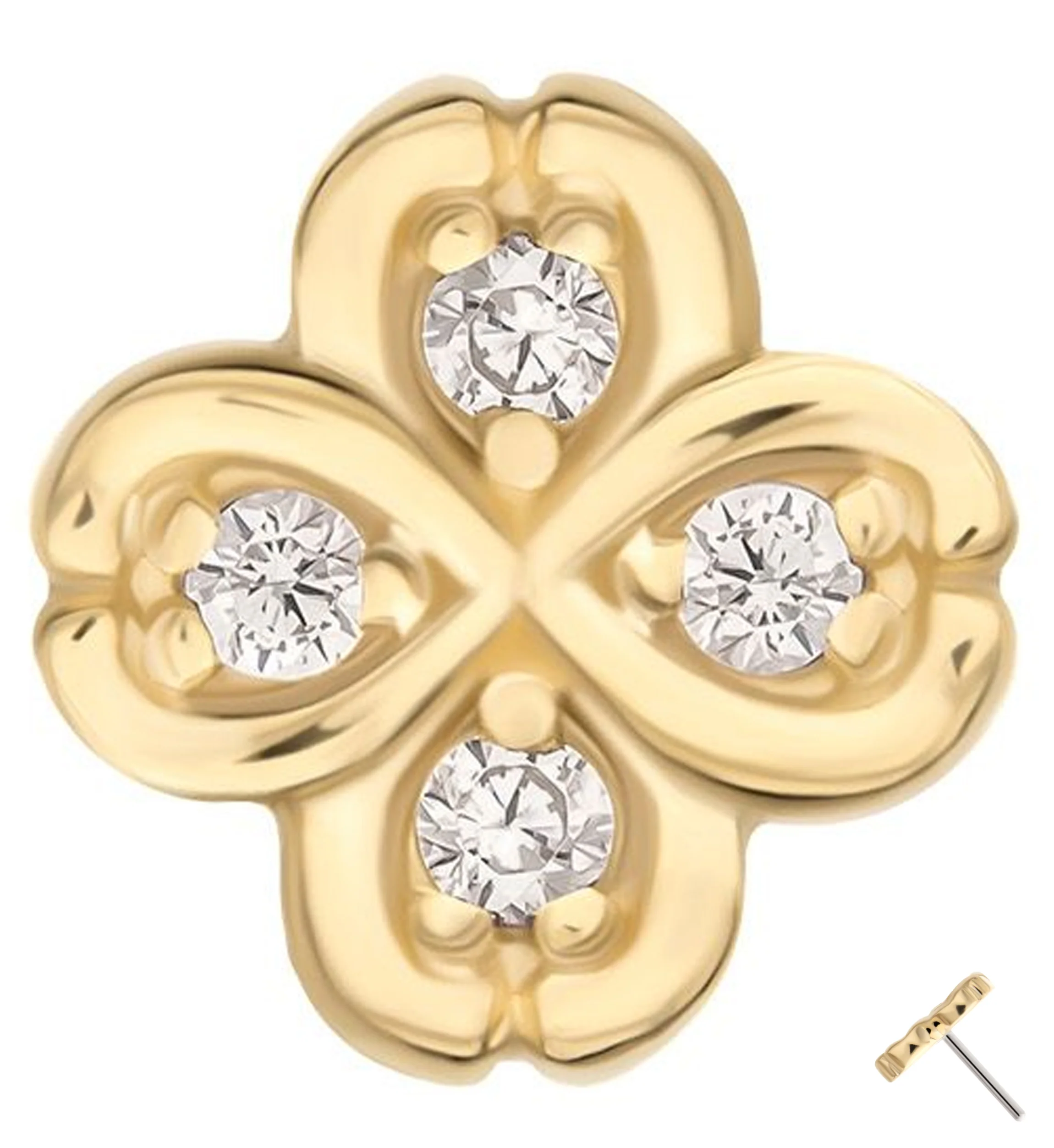 14kt Gold Clover Clear CZ Threadless Top - Mrs Treak