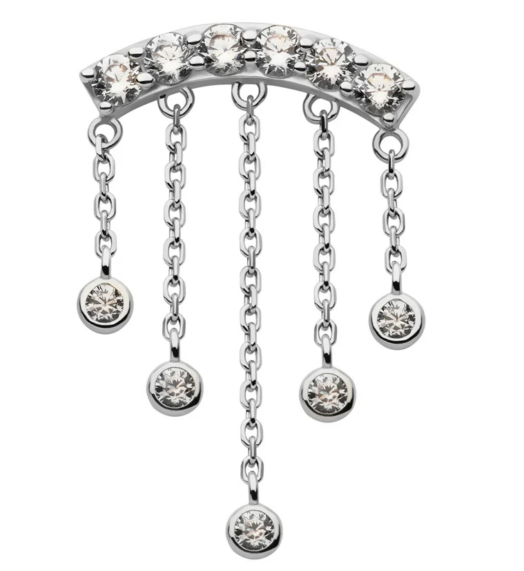 14kt White Gold Arch Dangle CZ Chains Threadless Top - Mrs Treak