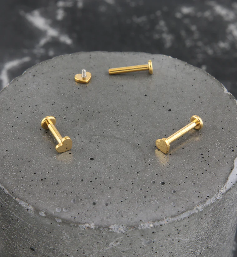 Gold PVD Heart Internally Threaded Titanium Labret - Mrs Treak