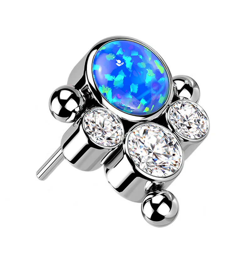 Blue Opalite Clear CZ Bundle Titanium Threadless Top - Mrs Treak