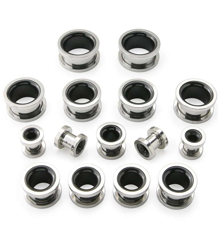Black PVD Inlay Stainless Steel Tunnel Plugs - Mrs Treak