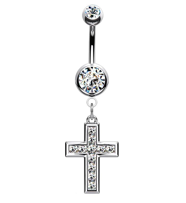 Cross CZ Belly Button Ring V2 - Mrs Treak