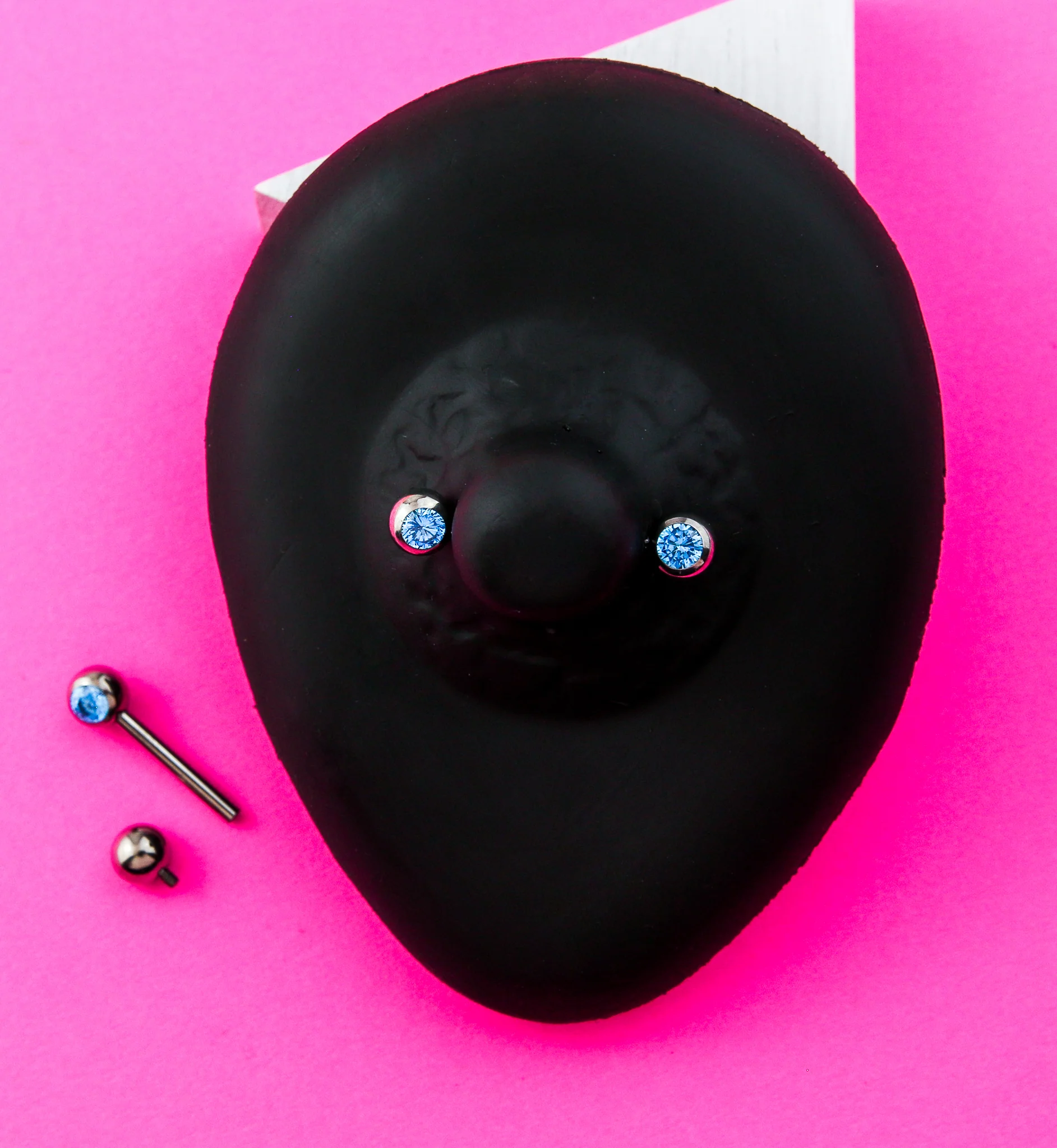 Aqua CZ Ball Internally Threaded Titanium Nipple Barbells - Mrs Treak