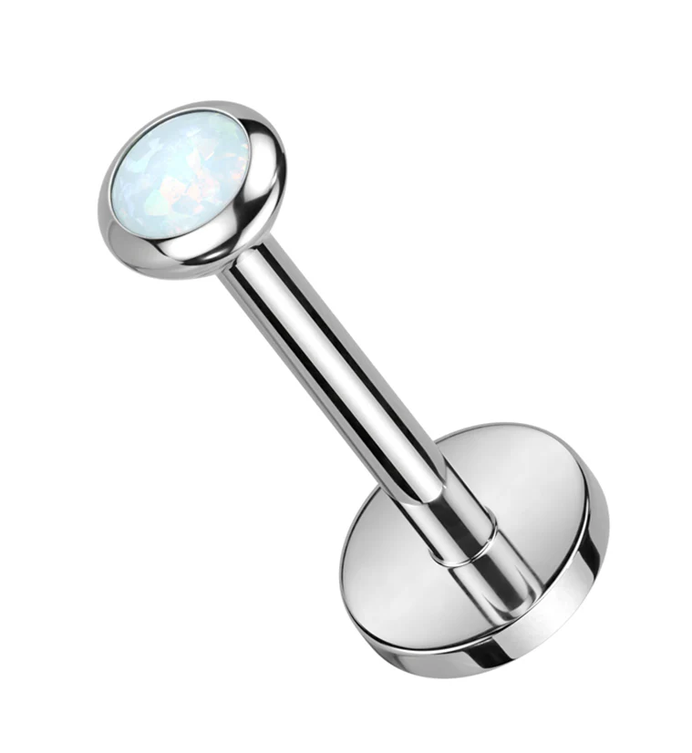 Flat White Opalite Titanium Threadless Labret - Mrs Treak