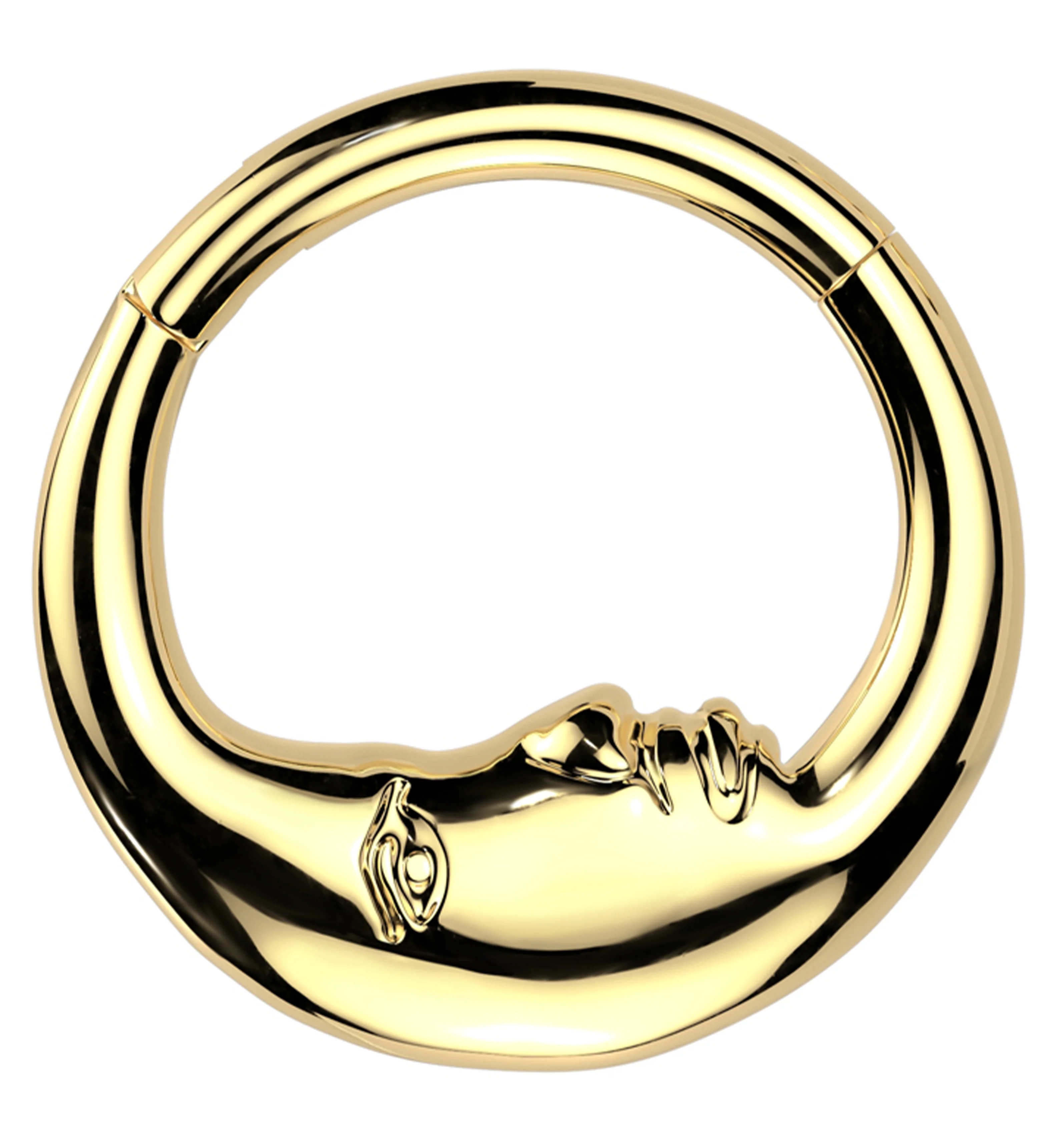 Gold PVD Moon Face Crescent Stainless Steel Hinged Segment Ring - Mrs Treak
