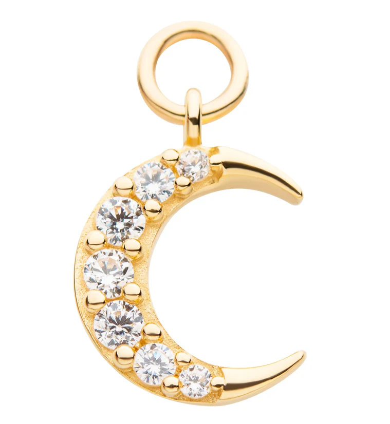 14kt Gold Tip Crescent Clear CZ Charm - Mrs Treak