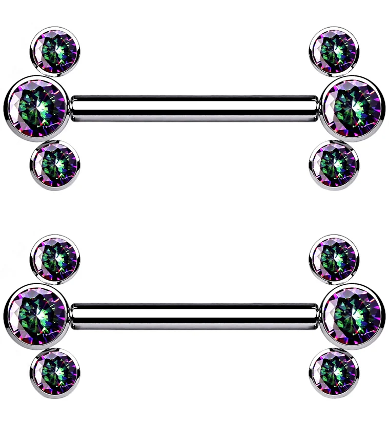 Black Aurora Cluster CZ Threadless Titanium Nipple Bars - Mrs Treak