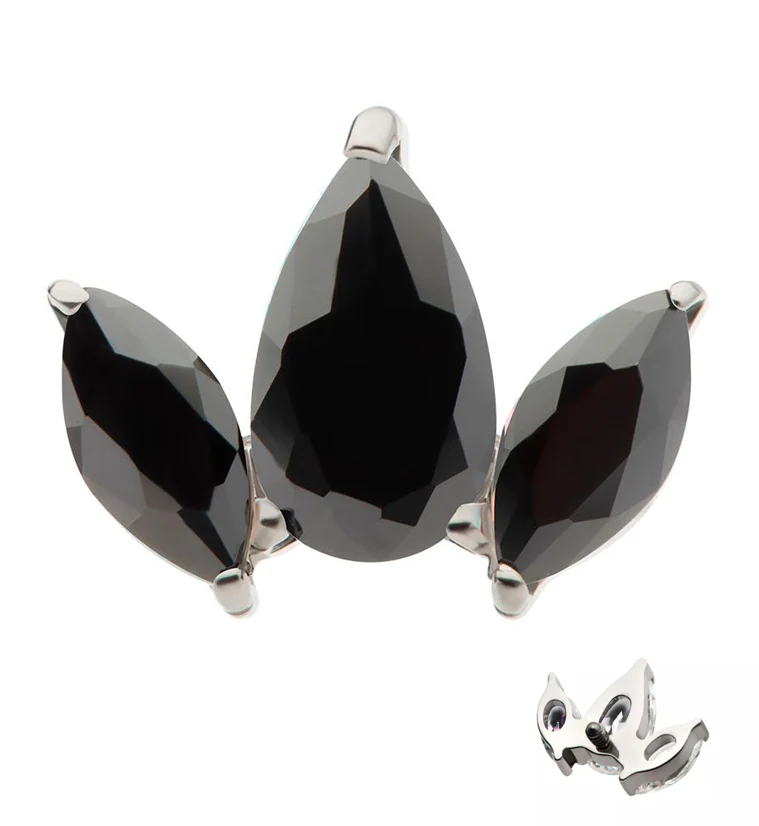 Triple Empress Teardrop Black CZ Internally Threaded Titanium Top - Mrs Treak