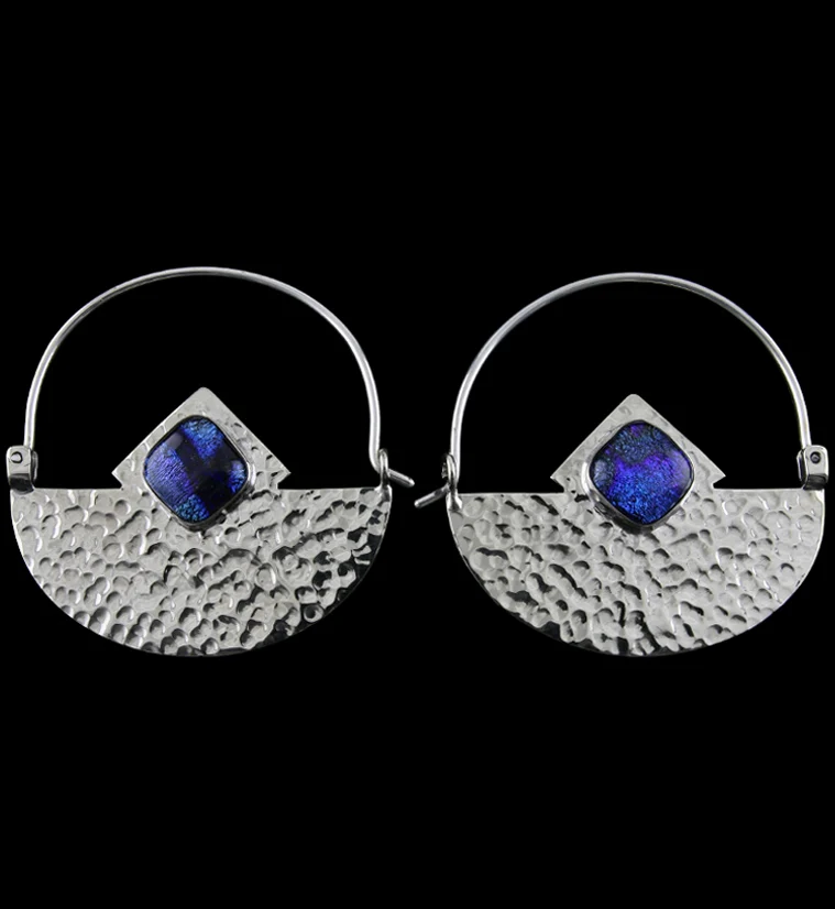 14G Accord Blue Dichroic Glass White Brass Hangers - Mrs Treak